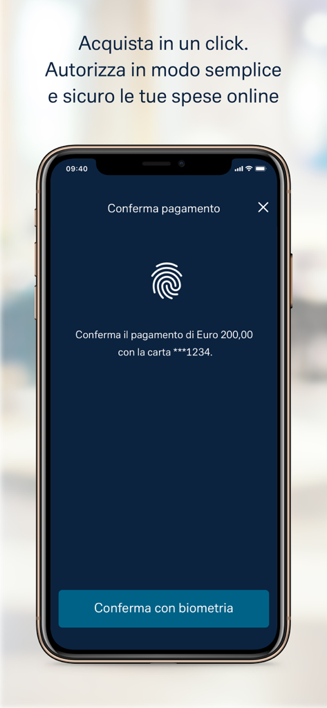 DB Le Mie Carte - Biometric payment confirmation screen in the DB Le Mie Carte mobile app