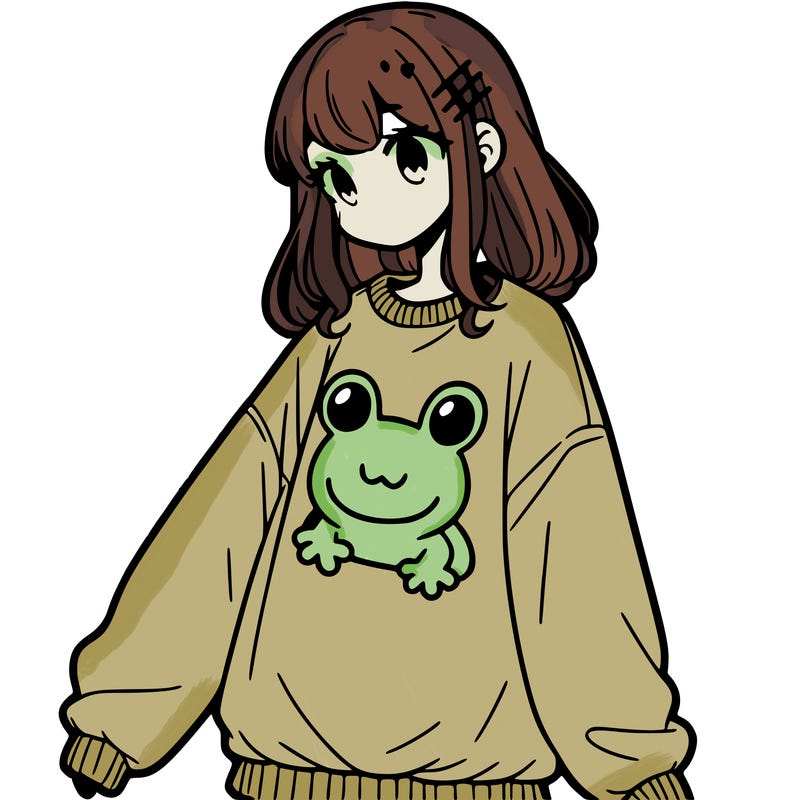 girl wearing frogging sweatshirt