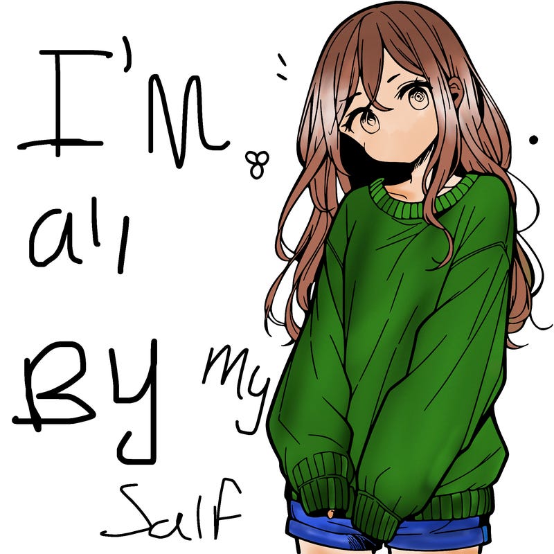 manga teen girl  in a sweater and baggy pants