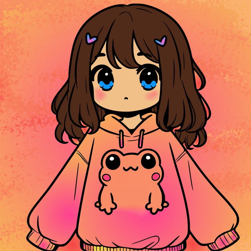 girl wearing frogging sweatshirt