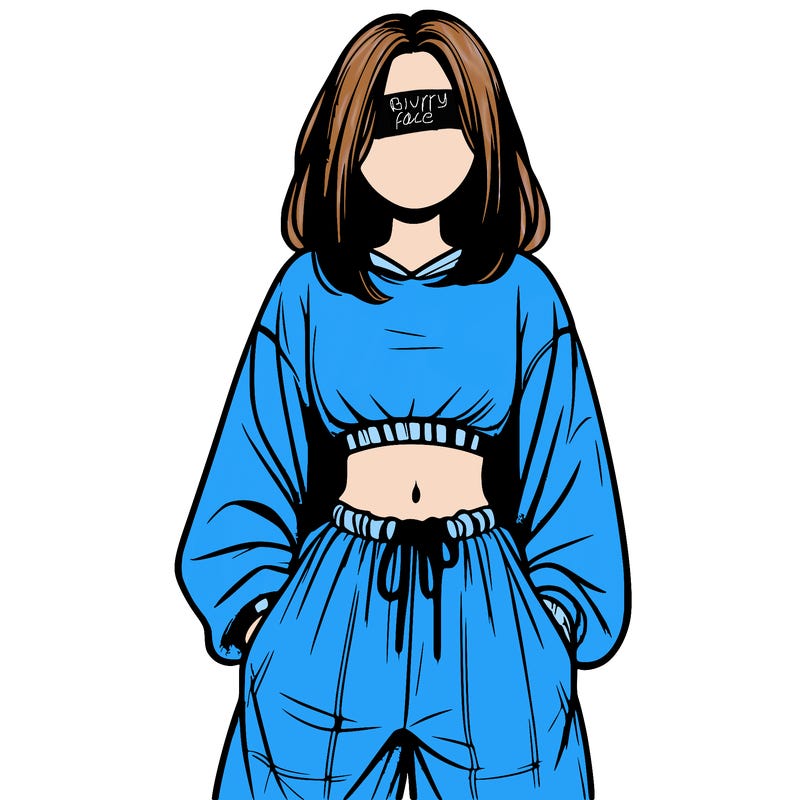 realistic girl faceless with baggy pants and a crop top