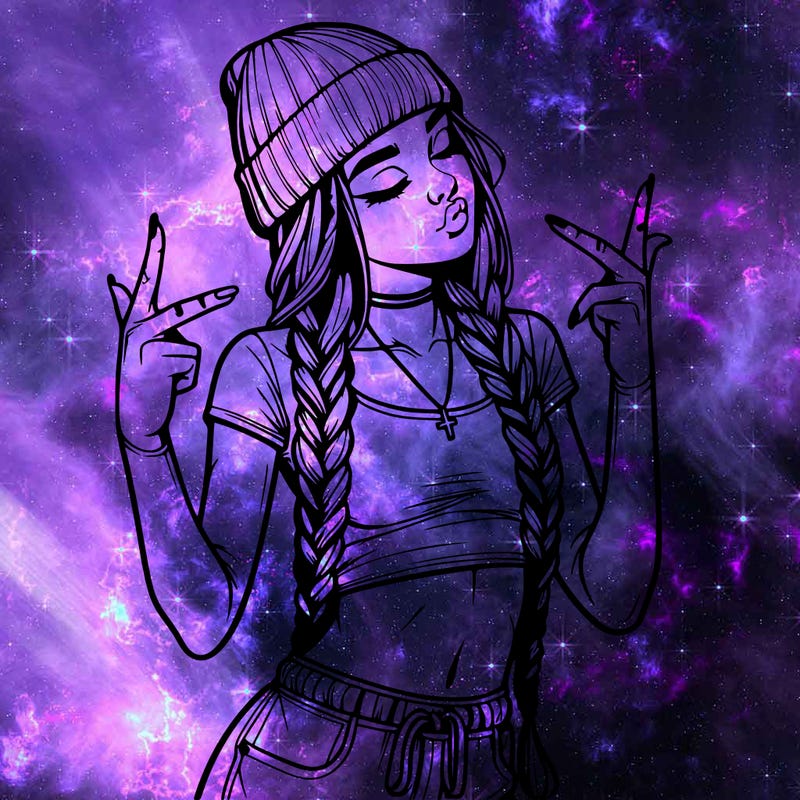 realistic teenage girl with braids and a beanie and crop top doing 🫶🏼