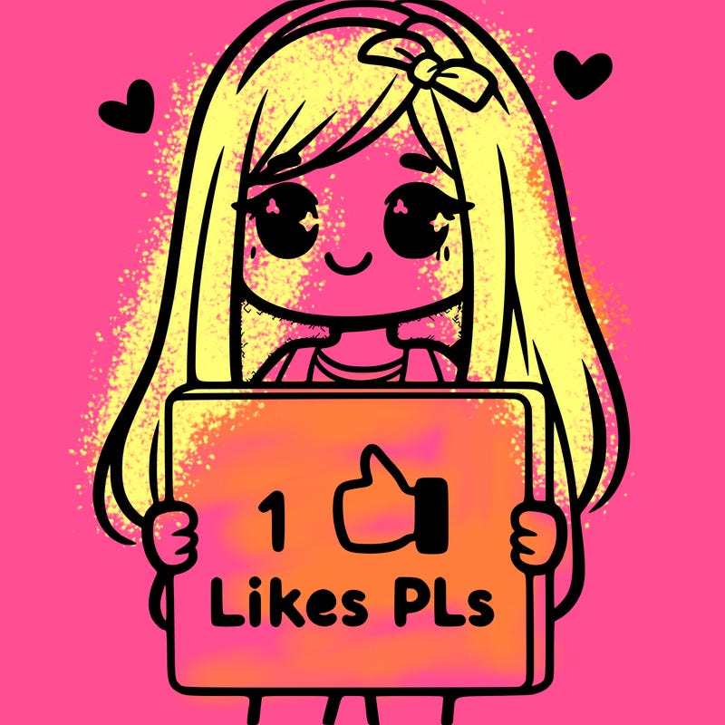 girl holding a sign saying 10 likes pls