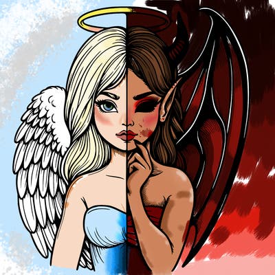 realistic angel half demon