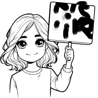 realistic girl holding up a sign