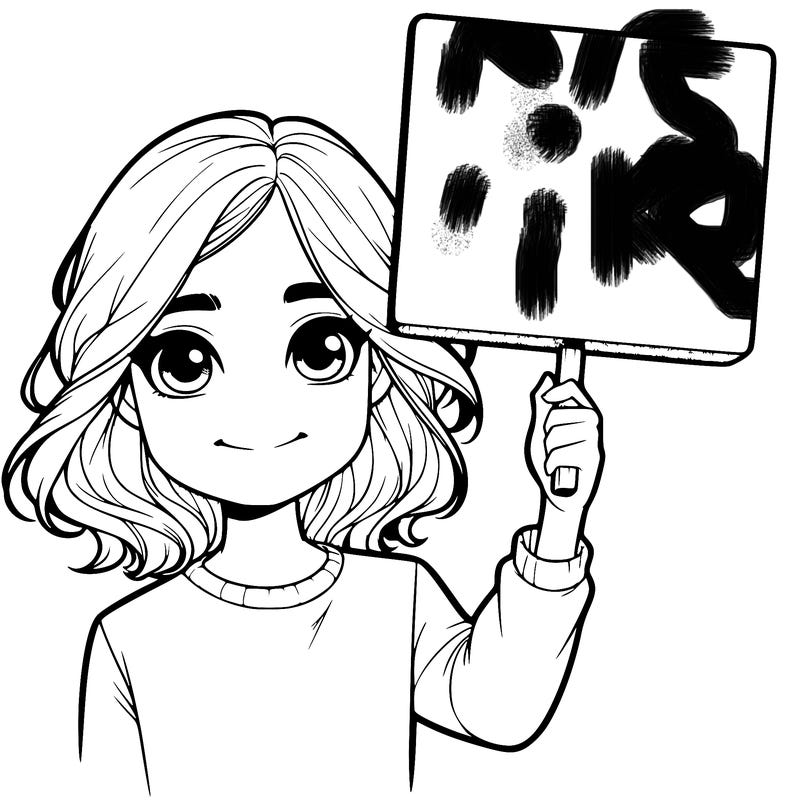 realistic girl holding up a sign