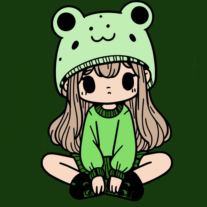 a girl wearing a frog hat and some frog socks