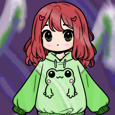 girl wearing frogging sweatshirt