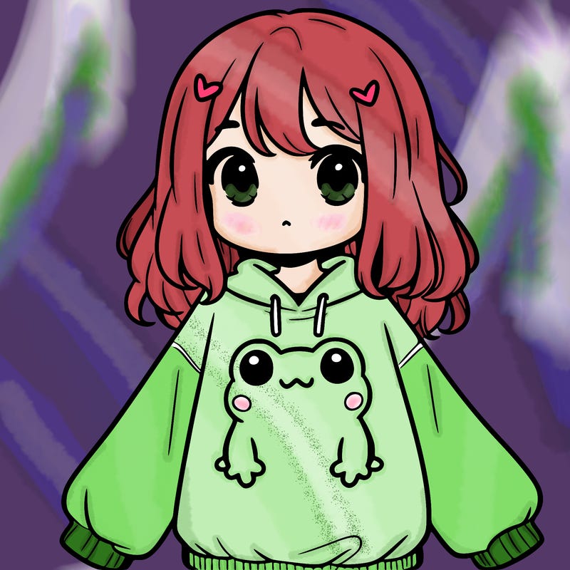 girl wearing frogging sweatshirt