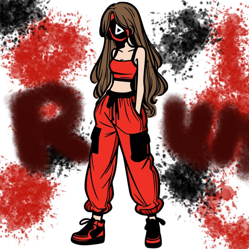 girl in baggy pants crop top and long hair