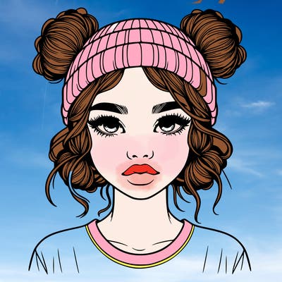 realistic girl with buns in her hair with a beanie on