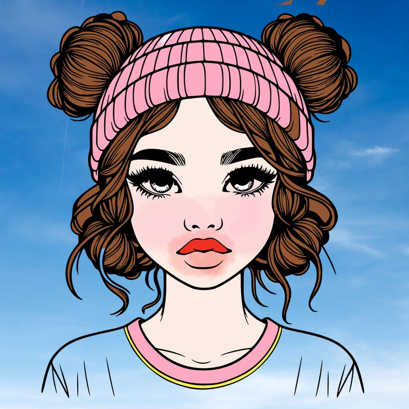 realistic girl with buns in her hair with a beanie on