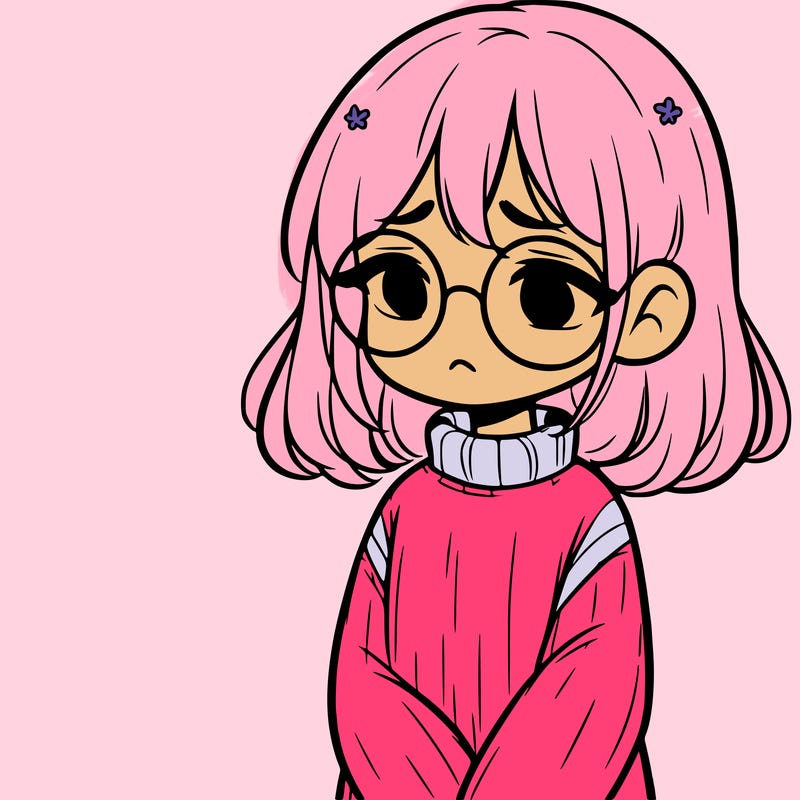 sad girl with glasses in a sweater