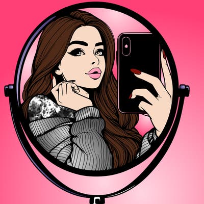 realistic girl taking mirror selfie beautiful