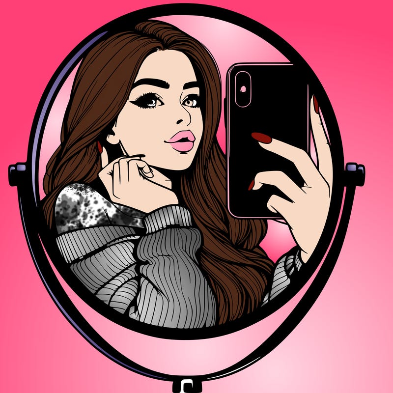 realistic girl taking mirror selfie beautiful