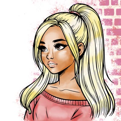 realistic girl with a high ponytail