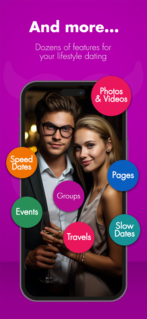 SpicyMatch - Interfaccia dell'app SpicyMatch che mostra le funzionalità sociali per incontri nello stile di vita open-minded.