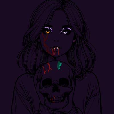 realistic girl holding a skull