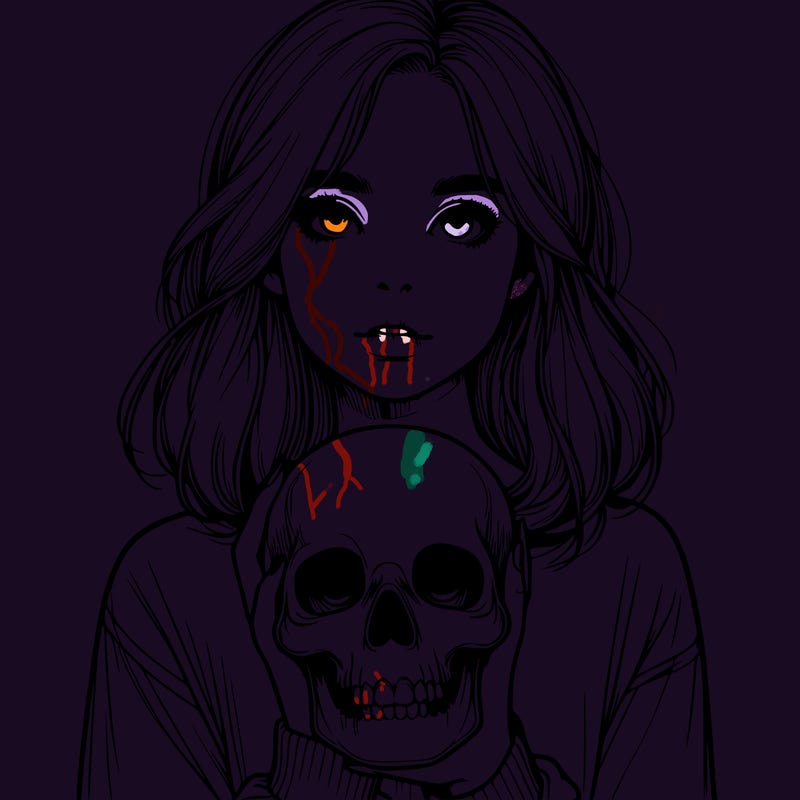 realistic girl holding a skull