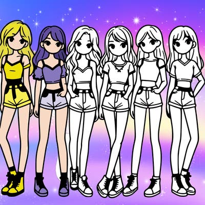 a group of girls wearing crop tops and shorts