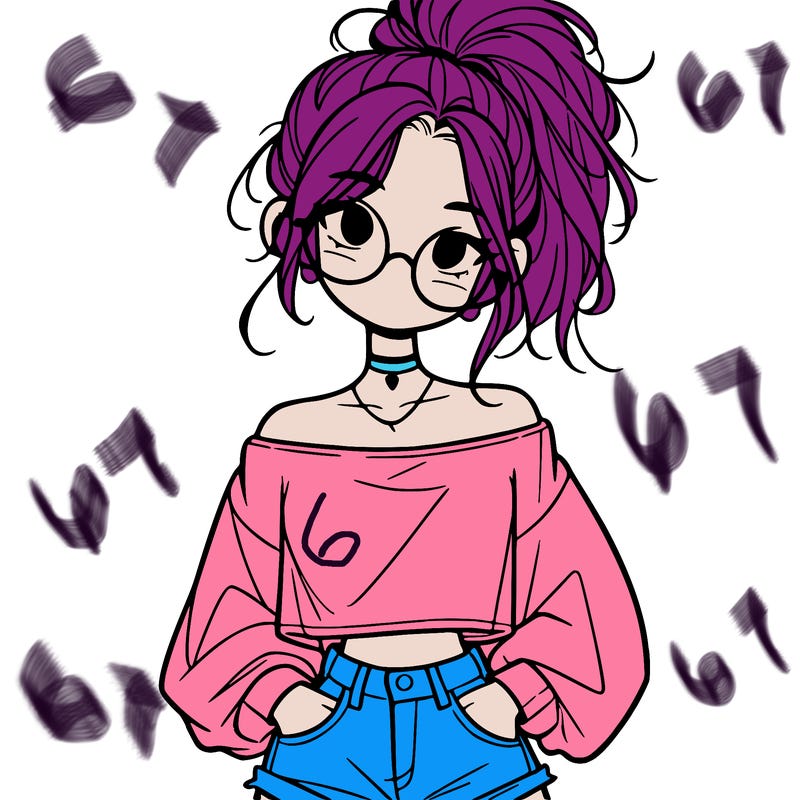 girl with a messy ponytail glasses a baggy crop top and jean shorts