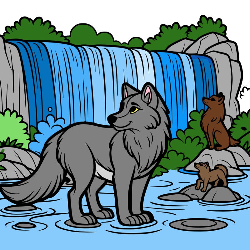 waterfall wolf