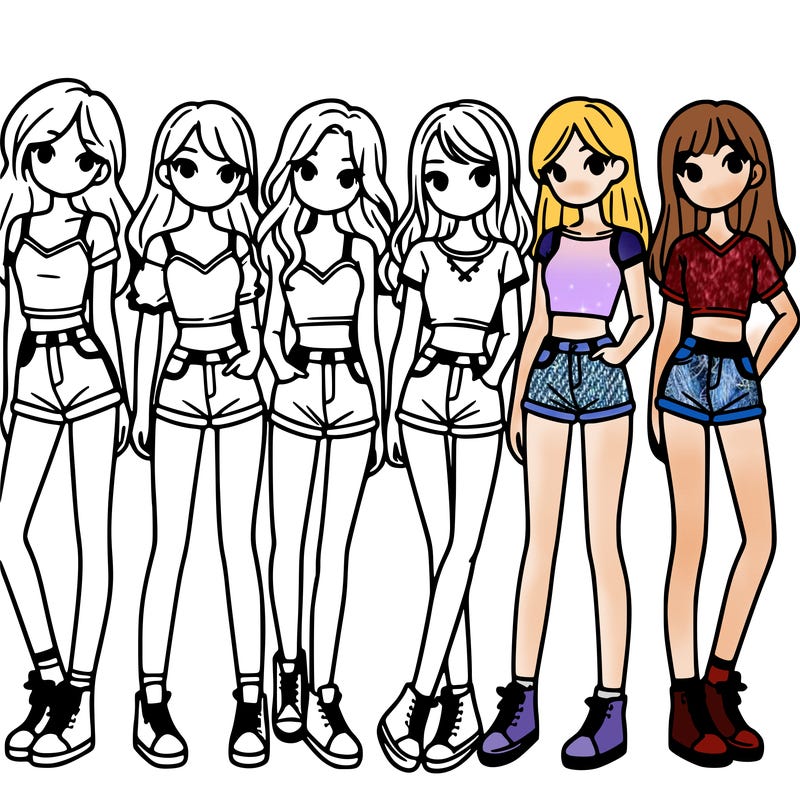 a group of girls wearing crop tops and shorts
