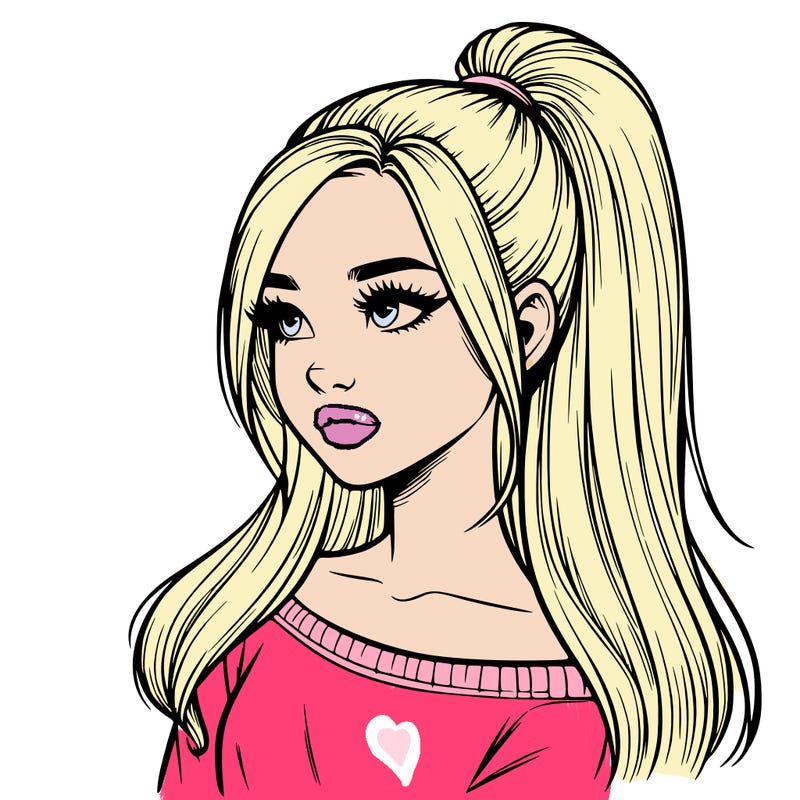 realistic girl with a high ponytail