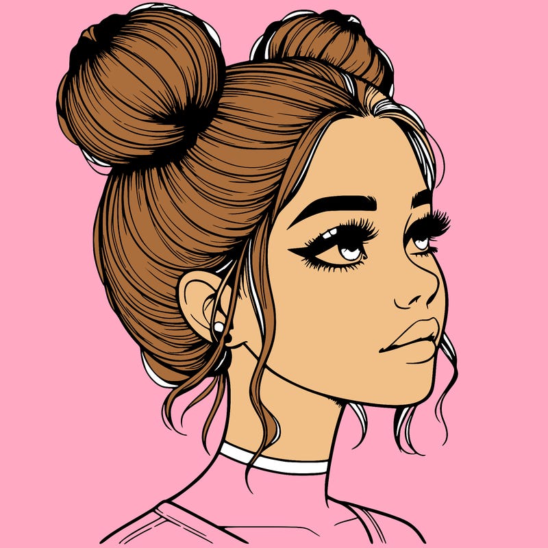 realistic girl with buns on the top of her head