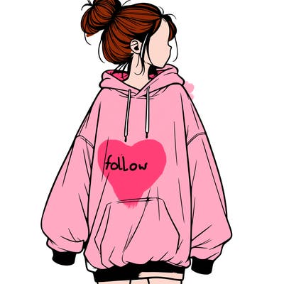 realistic girl with a oversized sweatshirt on and a bun