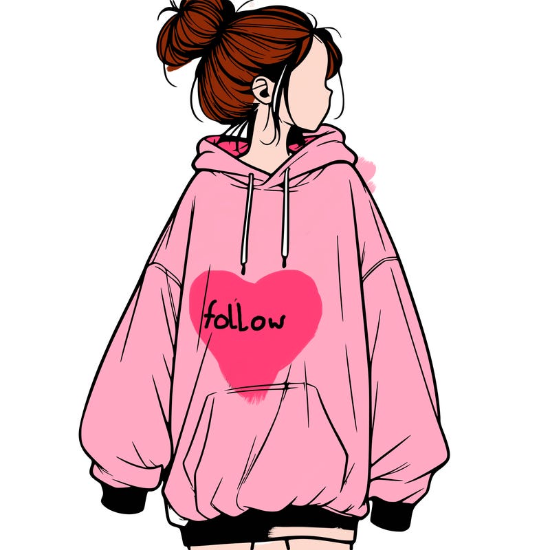 realistic girl with a oversized sweatshirt on and a bun