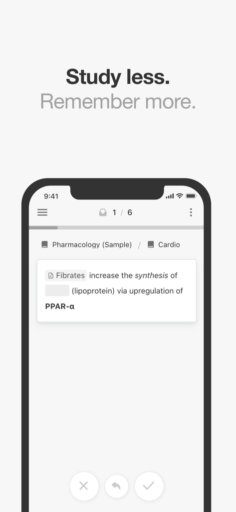 Mochi - Flashcards and notes - Mochi app interface showing a pharmacology flashcard for spaced repetition study