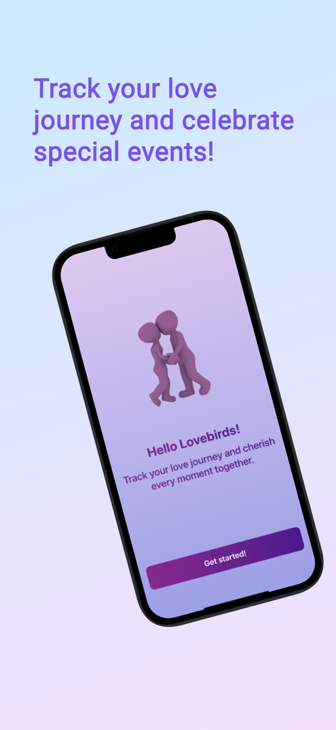 Been in Love - days counter - Welcome screen of Been in Love app featuring a couple illustration and a get started button