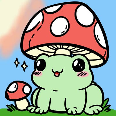 a cute frog with a mushroom hat
