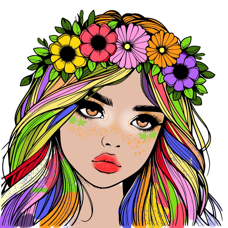 realistic girl with flowers crown
