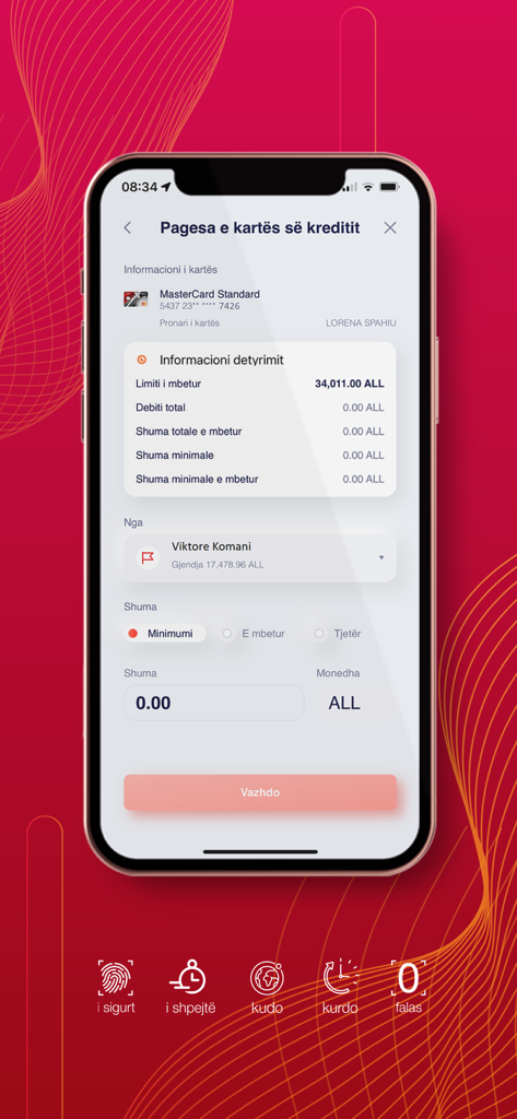 Credit card payment screen on the BKT Smart mobile banking app displaying account balance and payment options.