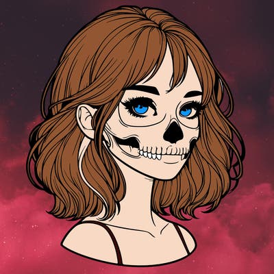 realistic girl with skull