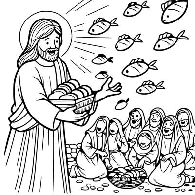 jesus multiplying bread and fish to all the villagers