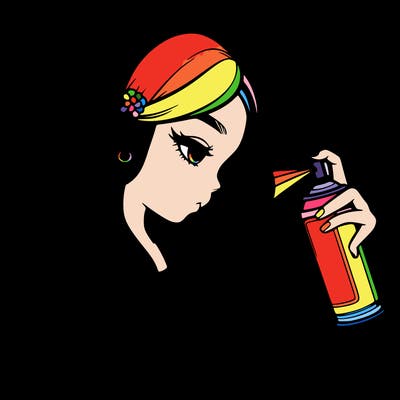 a realistic girl spray painting