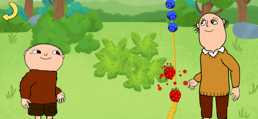 Beep beep Alfie Atkins - Kids - Alfie Atkins and his father standing in a garden looking at a string of berries.