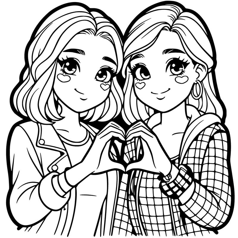 two girl teen besties making a heart