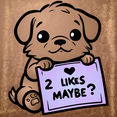 a puppy holding a sign that says 2 likes maybe?