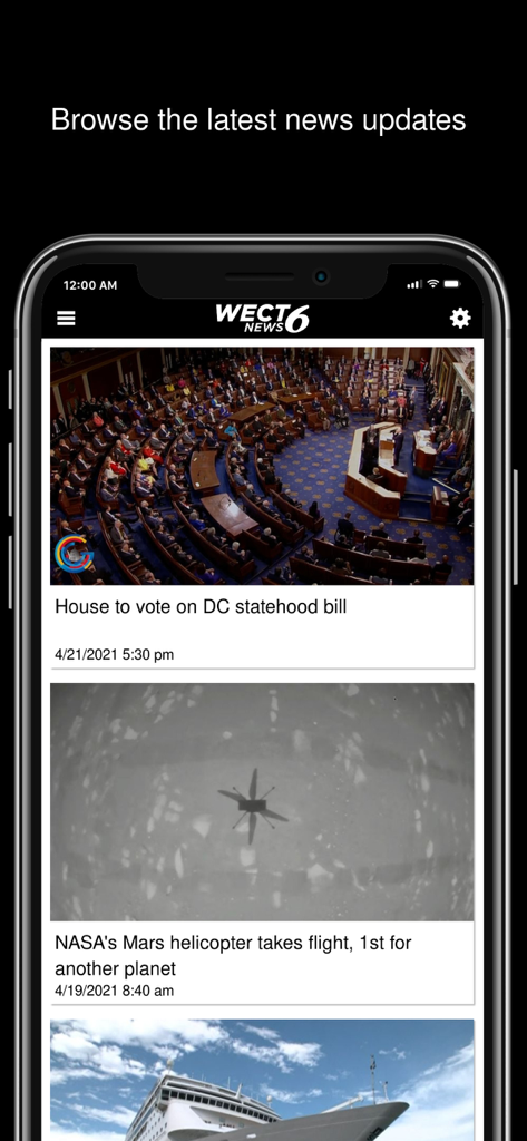 WECT 6 Where News Comes First - WECT 6 News mobile app interface showing news updates and headlines