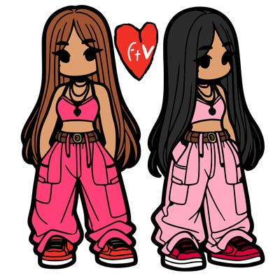 girl in baggy pants crop top and long hair