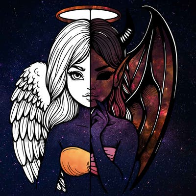 realistic angel half demon