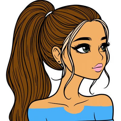 a beautiful and realistic girl with a high pony tail