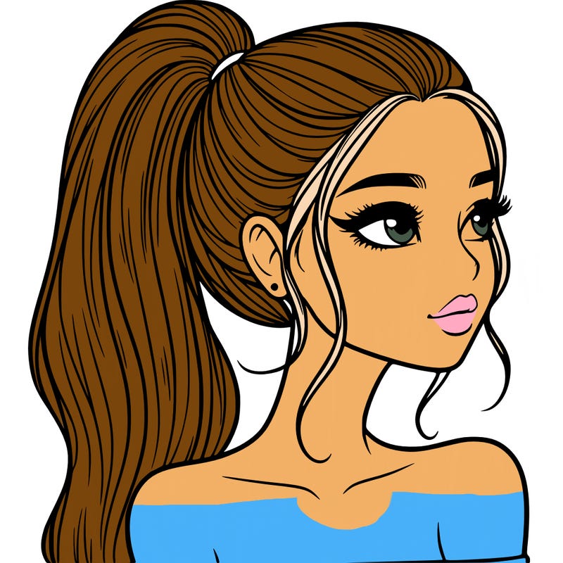 a beautiful and realistic girl with a high pony tail