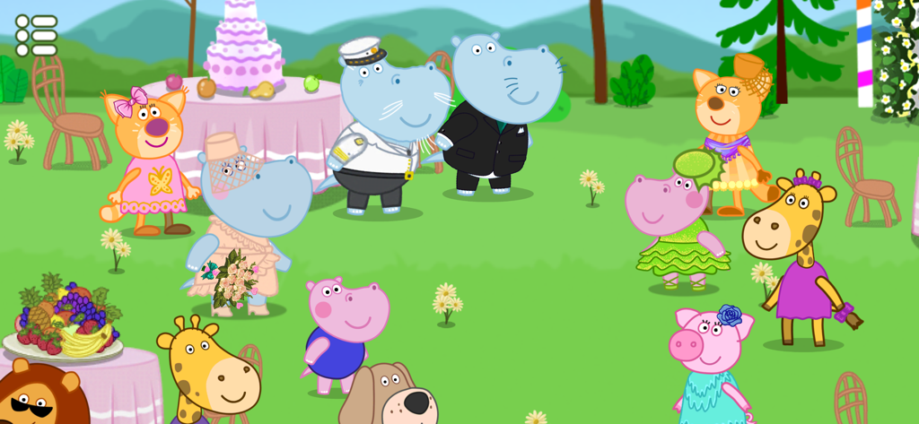 Wedding party planner game new - Hipopótamo y amigos animales celebran en una fiesta de bodas al aire libre con un pastel