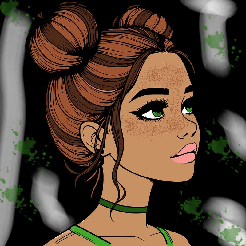 realistic girl with buns on the top of her head