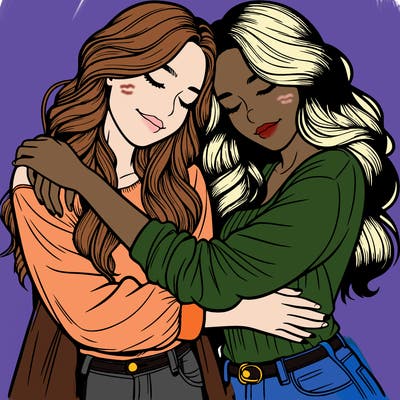 two realistic girls hugging